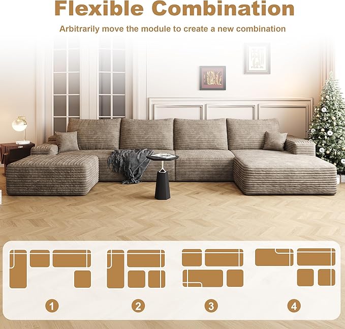 AUGOP 136" Sectional Couches for Living Room Modern Modular Sofa with L-Shape Couchs Upholstered Boneless Couch Deep Seat Sectional Couch with Chaise (Camel, Right Facing Chaise+3Seaters+Ottoman)