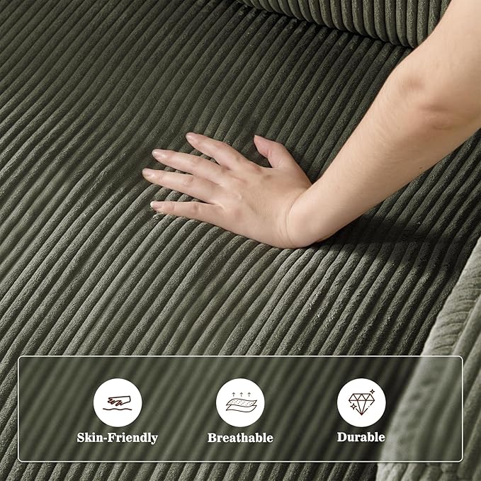 79" Modular Sectional Sofa, Cloud Couch Loveseat Memory Foam Boneless Couch with Chaise, Cozy Upholstered Corduroy Floor Couch, No Assembly Required Living Room Furniture for House Home, Green