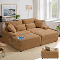SUNWAVE 74" W Double Chaise Lounge Chair Indoor, Oversized Loveseat with Storage Ottoman, Corduroy Couch with USB Charging, Removable Ottoman, and Coffee Table Cushions for Living Room, Apartment