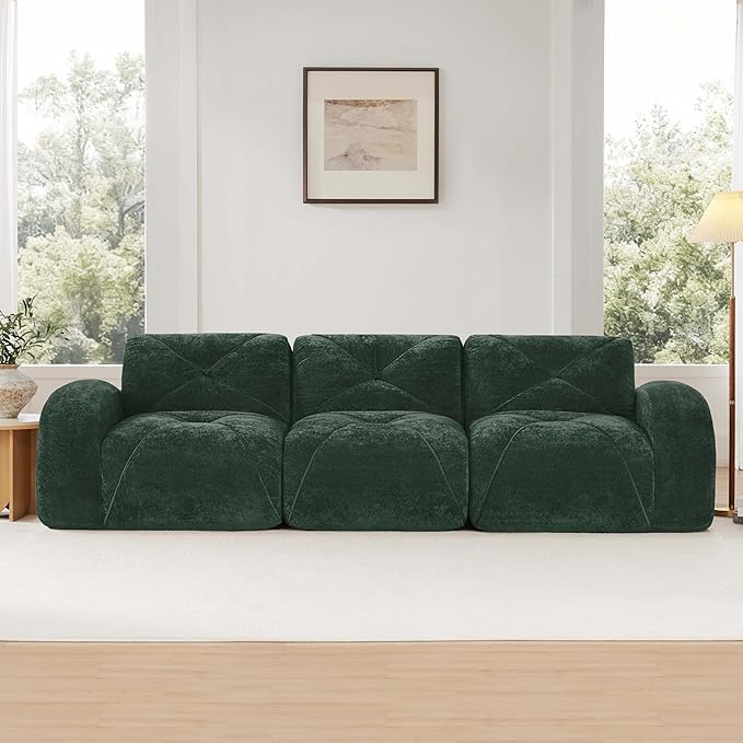 Modular Sectional Sofa with Free Combination,Boneless Floor Couch for Living Room & Lounge,Velvet 3-Seater Sectional Couch with Comfortable Deep Seat,No Assembly Needed