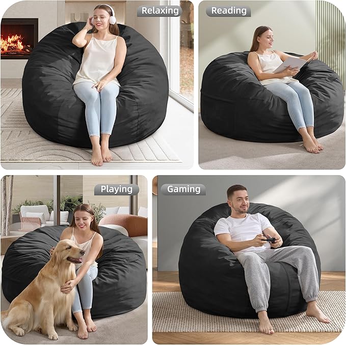 Hobestluk 4FT Bean Bag Chair Giant Bean Bag Chairs for Adults Large Bean Chairs with Removable Cover, Beanbag Chair with Filler, Adult Bean Bag Chairs for Living Room, Bedroom