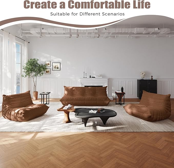 Selyteramy 3 Seat Oversized Bean Bag Chairs for Adults, Memory Foam Fireside Beanbag Couch, Comfy Bean Bag Lounger Lazy Sofa for Living Room, Bedroom, Playroom, Coffee