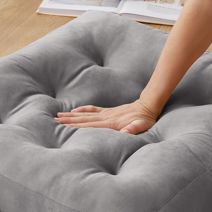 SM-XLHN Meditation Floor Pillow Set of 6, Square Large Pillows Seating for Adults, Meditation Cushion Pillow,Tufted Corduroy Cushion for Tatami Living Room or Yoga, Light Gray, 22x22 Inch