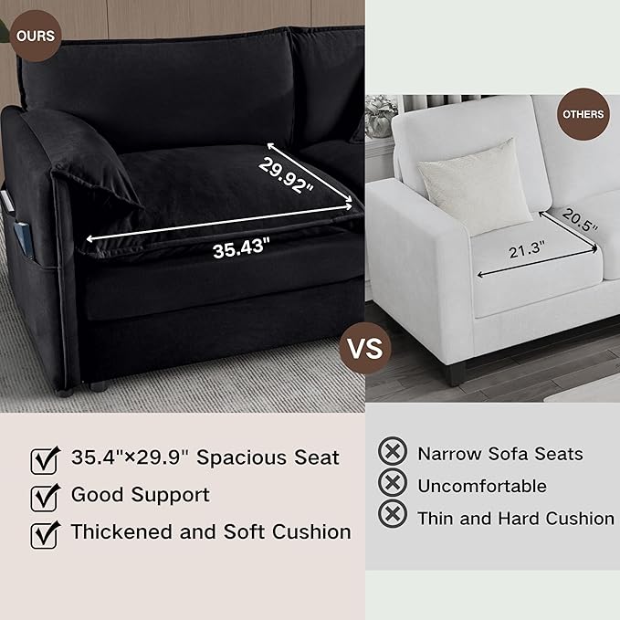 RENDGO 76" Modular Sectional Sofa, Chenille Cloud Couch for Living Room & Apartment, Deep Seat Comfort, Flexible Loveseat Combination Sofa for Home & Office,Black
