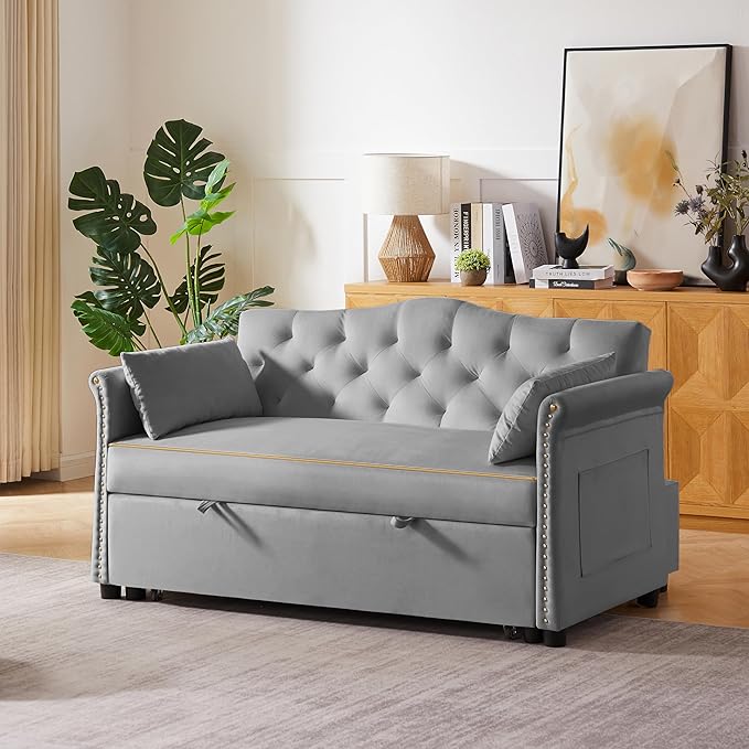 65'' 3-in-1 Folding Sofa Bed – Queen Size Pullout, Modern Chenille Fabric, 360° Swivel Table, Easy Assembly – Perfect for Living Room