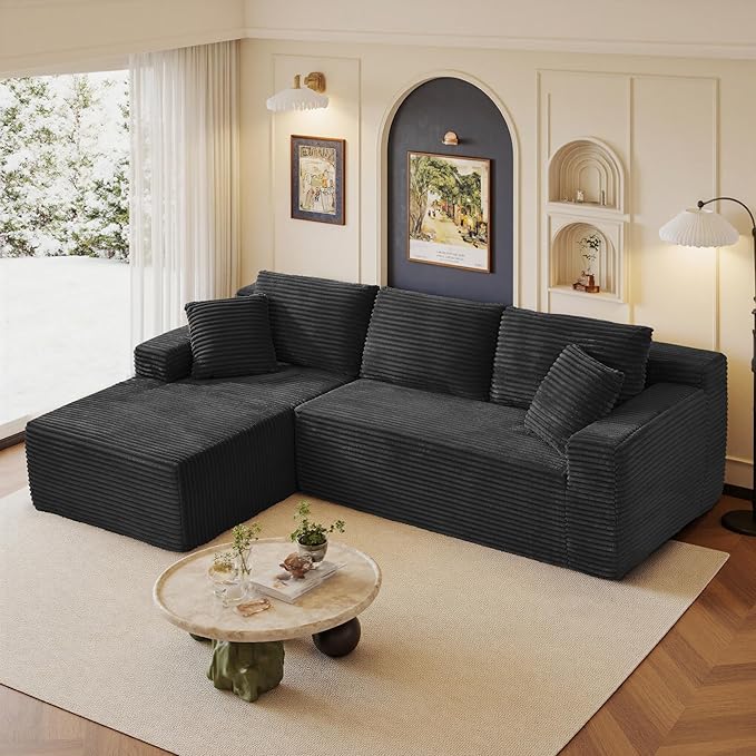 105" Sectional Couches for Living Room Cloud Couch Sofa with L-Shape Upholstered Boneless Couchs Modern Modular Sectional Couch with Chaise (Black, 105" W+Left Facing Chaise+2Seaters)