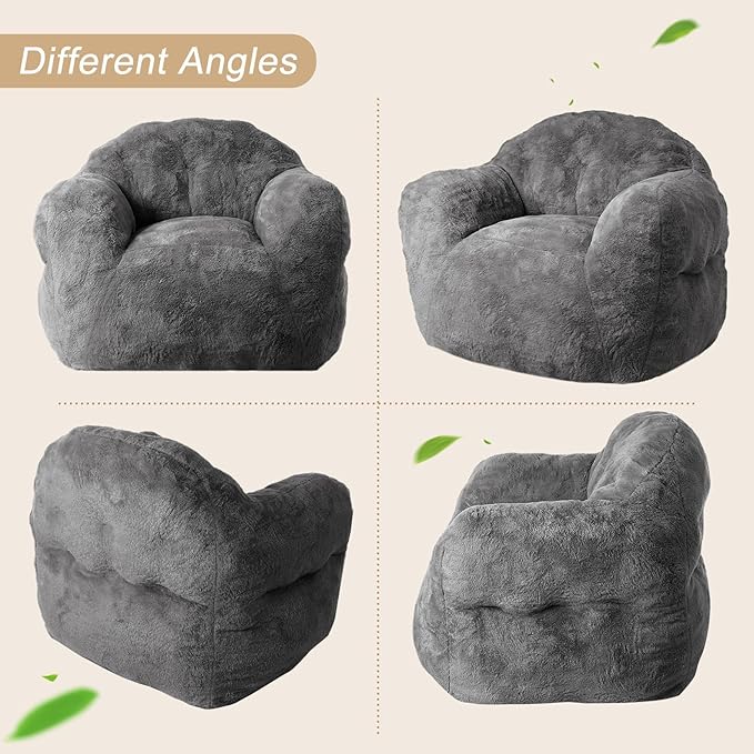 51" Big Bean Bag Chair BeanBag Chairs with Armrests for Adults Kids, Oversized Comfy Chair with Filler Included, Soft Cozy Beanbag Couch Floor Sofa Chair for Living Room Bedroom,Dorm,Dark Grey