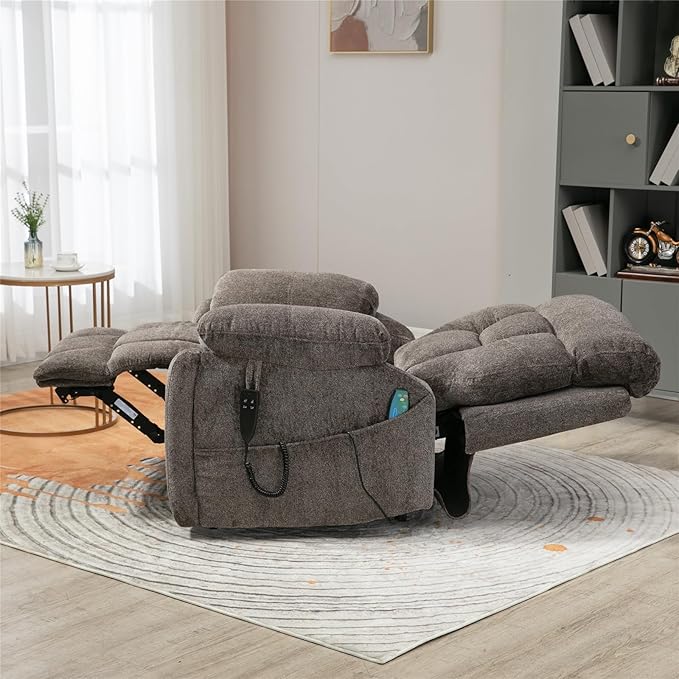 Oversized Lift Chair Heated Vibration Recliner with Massage and Hidden Cup Holder, Power Lift Recliner Chair for Elderly, Big Man 400lbs, Lay Flat Recliner Chairs Extra Wide for Sleeping