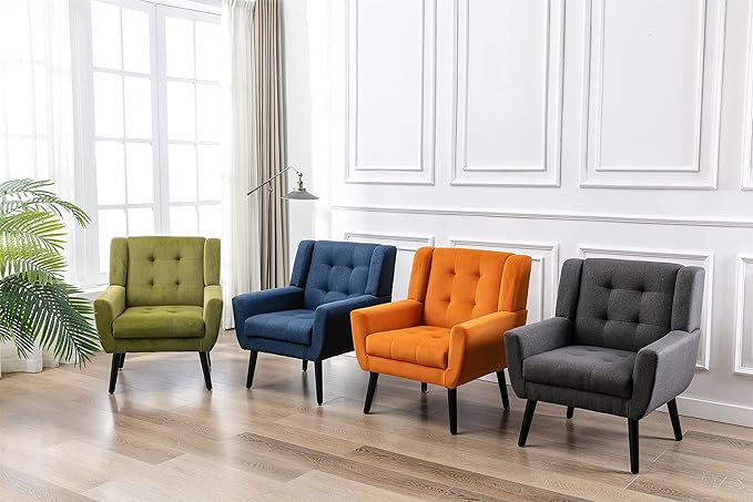 OO BY ORANGE ONLINE Velvet Accent Chair, Mid-Century Modern Tufted Armchair for Living Room, Bedroom & Office (Olive Green)