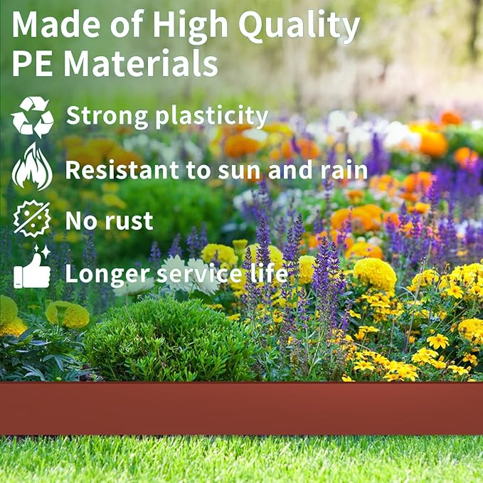 AggFencer 4 in x 50 Ft Garden Landscape Edging, No Dig Garden Edging Border Kit with 92 Pcs Spikes for Flower Bed Lawn Yard Grass Brown