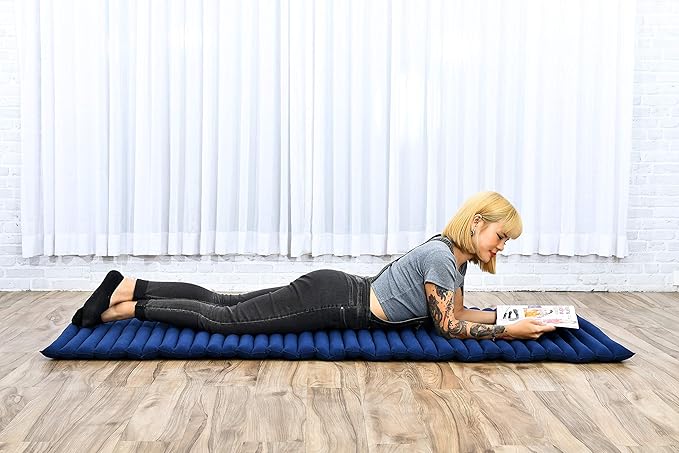 Leewadee - Foldable Floor Mattress - Japanese Roll Up Futon -Trifold Tatami Mat- Guest Floor Bed - Camping Mattress - Thai Massage Mat, Kapok Filled, 75 x 28 inches, Blue
