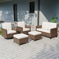 COOS BAY Harbor Retreat 5 Piece Outdoor Furniture Set, Patio Conversation Set with Swivel Rocking Chairs, 2 Seat Loveseat and Ottomans, Wicker Furniture, Brown/Beige