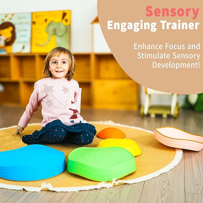 Oranmew Stepping Stones for Kids – Toddler Stepping Stones for Balance and Sensory Play, Non-Slip Indoor and Outdoor Balance Toys for Boys and Girls Age 3+, Stackable 5 Pcs Set