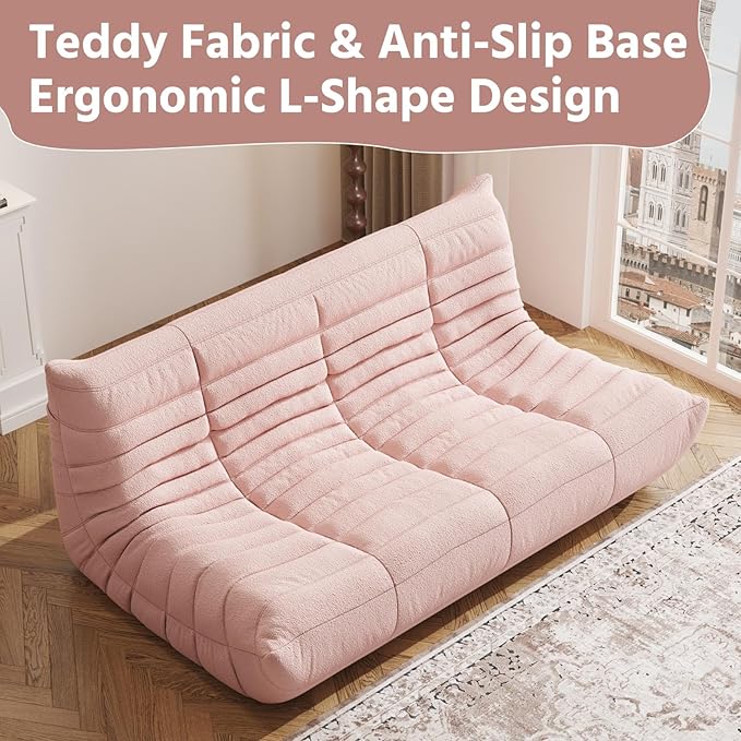 Bean Bag Chair, Fireside Chair, Large Bean Bag Chair for Adults, Bean Bag Chairs for Teens with High-Resilience Foam, Non-Slip Base Floor Lounge Sofa,Living Room (Pink, 3-Seater)