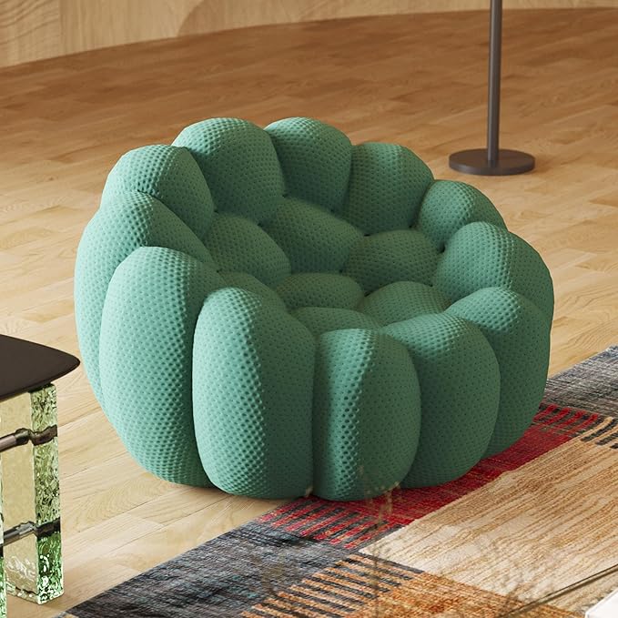 JACH 49.21'' Modern Lazy Floor Sofa, Oversized Bubble Couch Chair, Upholstered Mesh Fabric Bubble Sofa, 3D Honeycomb Shape Curved Couch for Living Room, Office, Apartment, Small Space (Green)