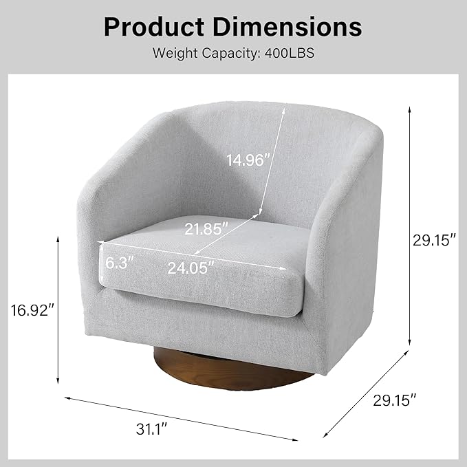 Swivel Barrel Chair, Modern Round PU Leather Accent Armchair for Living Room, Bedroom, Oversized Comfy Club Reading Chairs for Adults (Chenille Beige, Set of 2)
