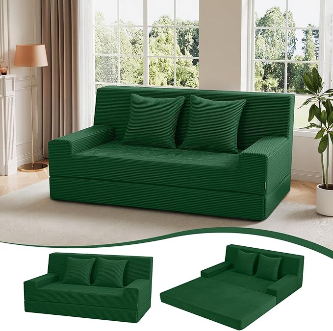 MeMoreCool Boneless Folding Sofa Bed, Corduroy Convertible Sleeper Chair, Foldable Foam Mattress Chair, Comfy Fold‑Out Futon Couch Bed, Large Floor Sofa Couch for Living‑Room Guest