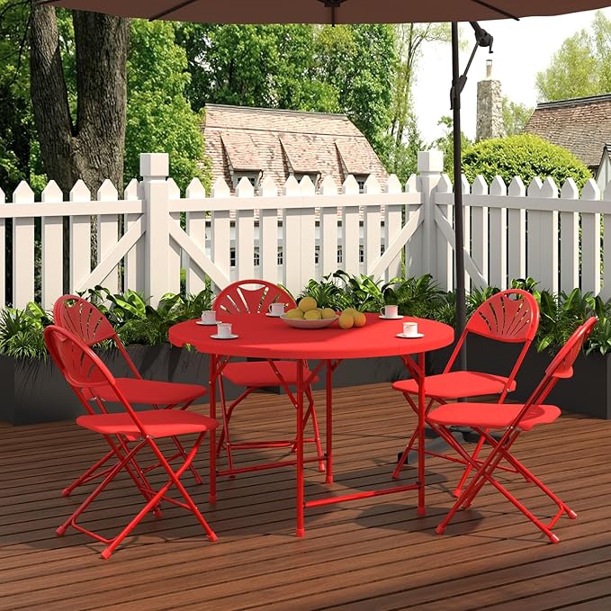 Folding Chairs 10 Pack, Heavy-Duty Plastic Foldable Chairs with Sturdy Metal Frame, 350 lbs Capacity, Fashion Stackable Portable for Weddings, Parties, Office, Indoor, Outdoor Events, Red
