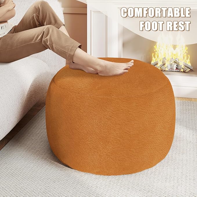 Gericco Round Pouf Ottoman Foot Rest, 29 X 18Inch Floor Poufs Footstool, A Round Modern Foam Filled Foot Stool for Living Room, Home, Nursery, Dorm, Outdoor (Orange, 29Inch)