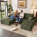 95" U-Shape Cloud Couch, Modern Modular Sectional L-Shape Sofa with Ottoman, Corduroy Upholstered Couches Deep Seat Sleeper Chaise Longue for Living Room, No Assembly Required(Green, Left Facing)