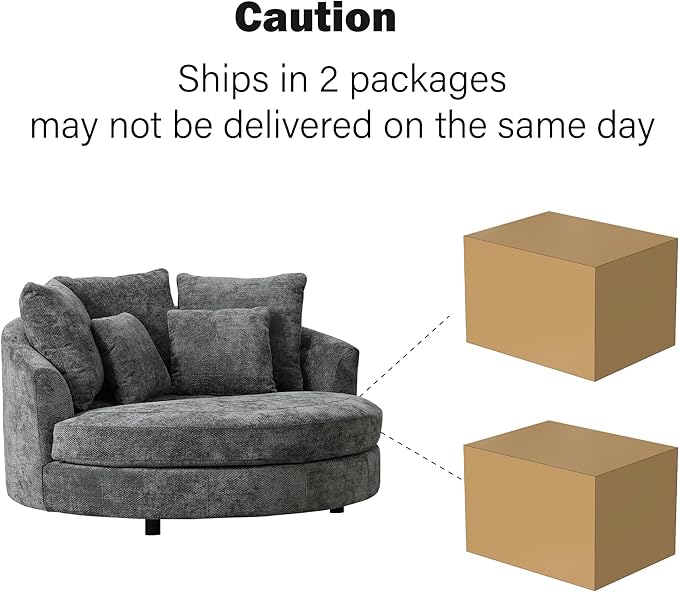 Chifee & Vingol 59.8" W Oversized Accent Barrel Chair Large Round Chair with Wheels,Grey