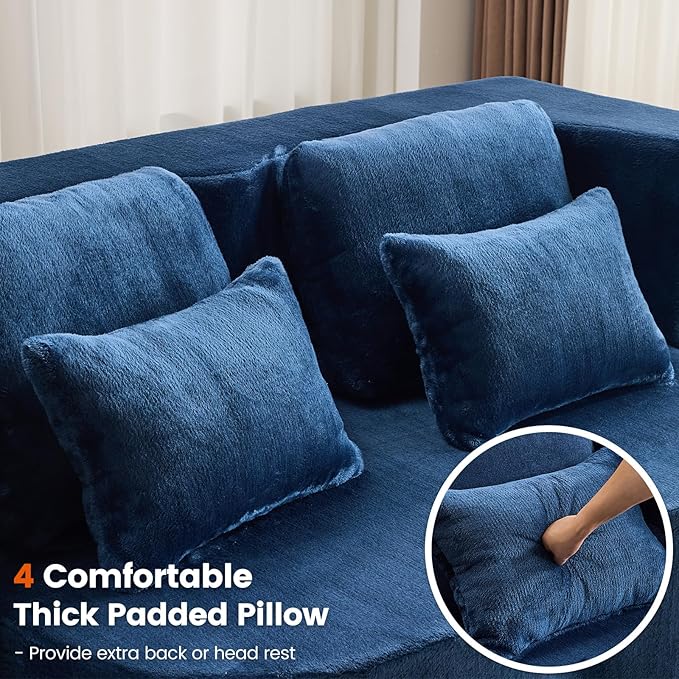 Orynveela Convertible Folding Sofa Bed, 78” Full Size Floor Sleeper Couch, Chenille Full Foam Futon Loveseat for Living Room Bedroom, No Assembly Required (Deep Blue)