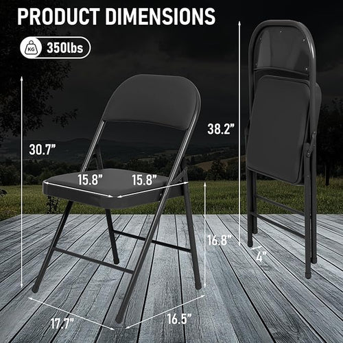 4 Pack Black Padded Folding Chairs Set - Comfortable Stackable Portable Chairs for Indoor Outdoor, Events, Parties, Office, Wedding (PU Leather, Classic Black,School Chair)