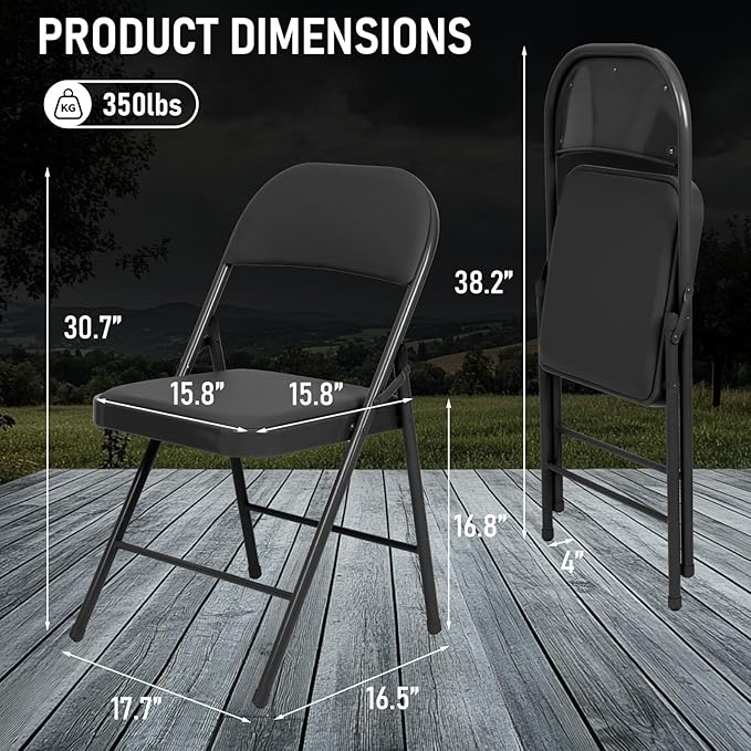 10 Pack Black Padded Folding Chairs Set - Comfortable Stackable Portable Chairs for Indoor Outdoor, Events, Parties, Office, Wedding (PU Leather, Classic Black,School Chair)