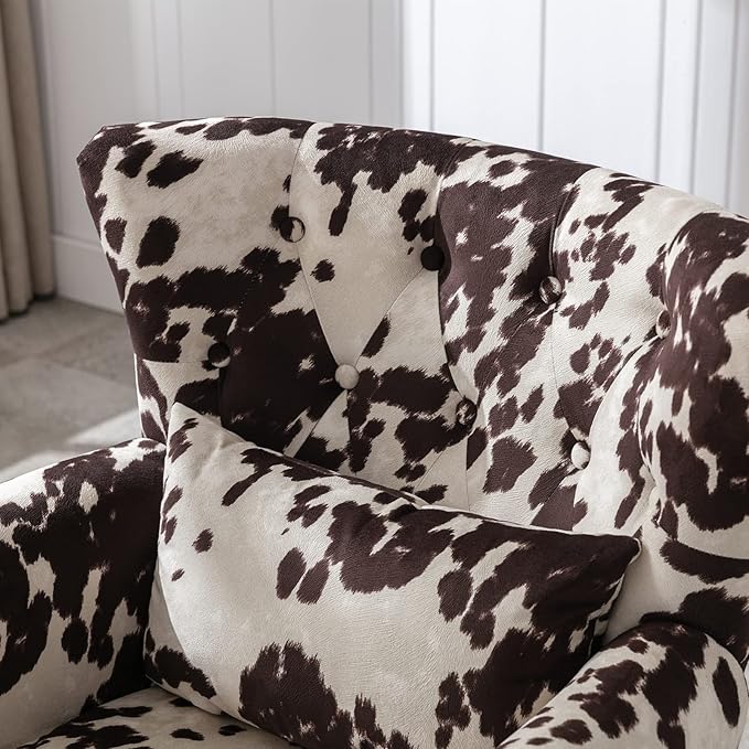 Janoray Mid Century Modern Accent Chair Upholstered Armchair Comfy Velvet Tufted Wingback Single Sofa with Ottoman for Bedroom Living Room, Cow