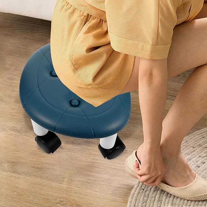 BESPORTBLE Rolling Stool with Wheels Blue Low Small Stool for Office Portable Foot Rest for Pedicure and Home Use