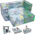MeMoreCool Glow-in-The-Dark Dinosaur Kids Loveseat - Modular Toddler Play Couch That Folds Out, Convertible Foam Chair & Mini Sofa Bed with Washable Plush Cover, 2-Seat Playroom Furniture