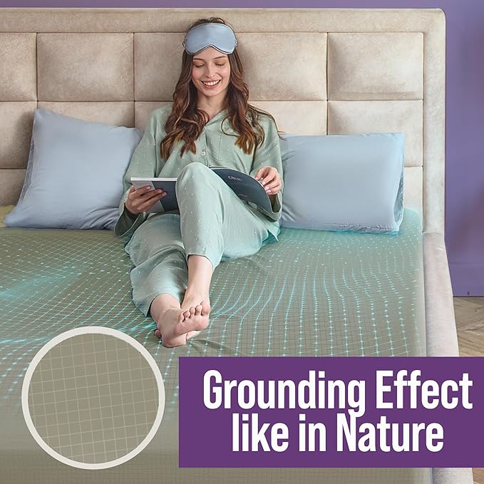 Earth Grounding Sheets Full Size with 12% Silver Fiber & 4% Silk & 84% Cotton - Green - SGS Quality Certified Grounded Well Bed Sheet - Conductive Fitted Sheet for Better Sleep