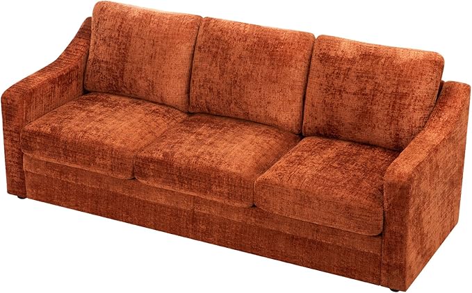 ACMEASE 83 Inches Chenille 3-Seat Sofa w/Comfortable Back Cushions, Modern Sofa w/Deep Seat Space, Upholstered 3 Seater Couch w/High Resiliency Foam for Living Room, Orange
