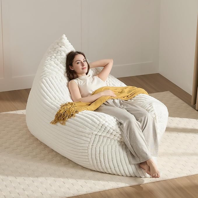 3-in-1 Giant Bean Bag Chair for Adults & Kids, Convertible Floor Sofa to Mattress, High-Density Foam Chair Bed with Washable Cover, Multi Functional Lounge Couch for Bedroom, Living Room (Beige)