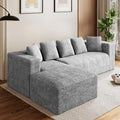 Modular Sectional Sofa, 107" L Shaped Cloud Couch Plush Corduroy Deep Seat Boneless Sofas with 5 Pillows Long Chaise Lounge Couches Memory Foam for Living Room - Grey, Left Facing Chaise