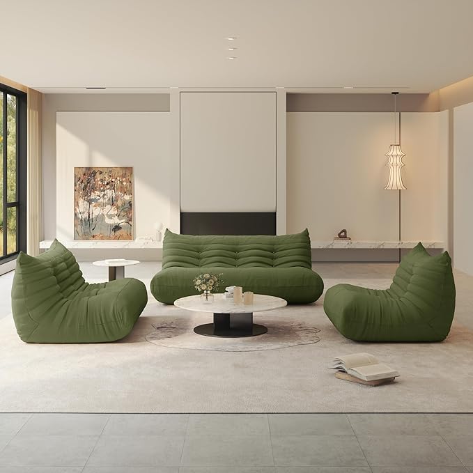 Bean Bag Chair for Adults, Fireside Chair Lazy Floor Sofa, Modern Corduroy Fabric Caterpillar Sofa Couch, Armless Foam Lounger Tatami Recliner Bean Bag Couch for Living Room Bedroom Dorm Office