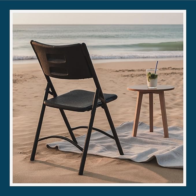 OEF Furnishings OEF600 Series High Back Folding Chairs, Blow-Molded Polyethylene Commercial-Grade Seating for Indoor and Outdoor Use, 500 lb Weight Capacity, 4-Pack (Black)