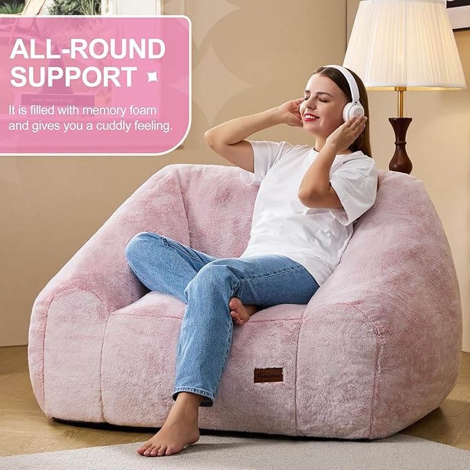 Hobestluk Bean Bag Chairs for Adults Giant Bean Bag Chair with Memory Foam Filling, Adult Beanbag for Bedroom, Living Room (Pink Two-Tone)