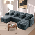 107" Sectional Sleeper Sofa with Pull Out Bed, Comfy Fluffy Plush Corduroy Cloud Sectional Couches for Living Room, U Shaped Modular Couch with Storage Chaise Cup Holder & USB Charger Dark Grey