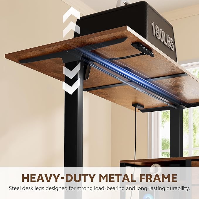47 Inch L Shaped Standing Desk with 3 Drawers Electric Standing Desk with Storage Computer Desk Adjustable Height with Power Outlets 4 Memory Presets for Home Office, Rustic Brown