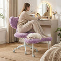 Tomofcessn Cross Legged Chair with Footrest, Plus Size Criss Cross ADHD Office Chair, Memory Foam Cushion, Armless Swivel Desk Chair with Wheels, Active Sitting for Home Office,Artificial Rabbit Fur