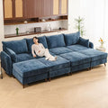 Rexulqo 135'' Modular Sectional Sofa with Seats Storage, Oversized Sleeper Sofa Bed,4-Seater Comfy Cloud Couches with Movable Ottoman,24.5'' Deep Seat,Big Sofas for Living Room,Bedroom,Velet,Blue