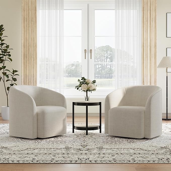 COLAMY Swivel Accent Chair, Barrel Chair with Armrest, Comfy Round 360°Mondern Armchair, for Living Room/Bedroom/Waiting Room, No Assembly, Beige