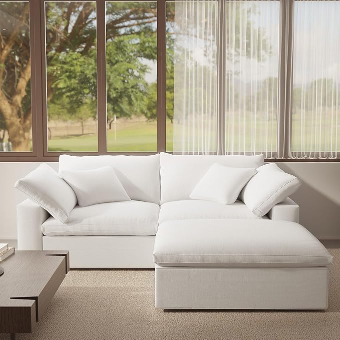 Forest aesthetics Modular Sectional Cloud Sofa Couch,L Shape 2 Seaters with Chaise Modern Down Filled Sofas Detachable Couch Cushion Covers Couches for Living Room Office Apartment,White