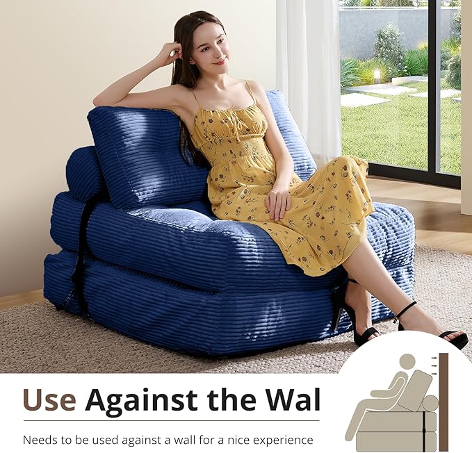 Convertible Sofa Bed & Couch Bed - Oversized Adult Sleeper Chair & Bean Bag Chair, Foldable Floor Bed with Backrest, Comfortable Lazy Sofa for Bedroom, Living Room & Dorm