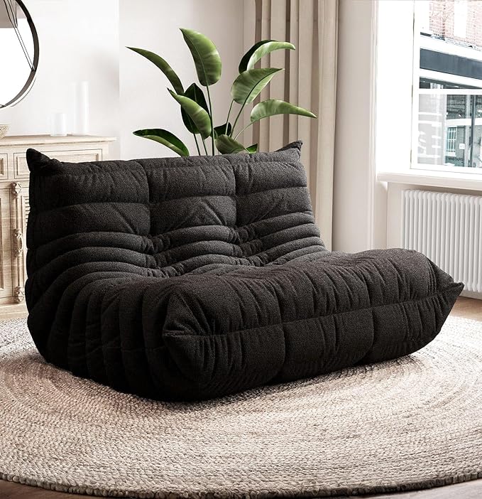 Selyteramy Bean Bag Chairs for Adults, Giant Bean Bag Chair Sofa with Memory Foam, Comfy Beanbag Loveseat Lazy Sofa for Living Room, Bedroom, Apartment, Black