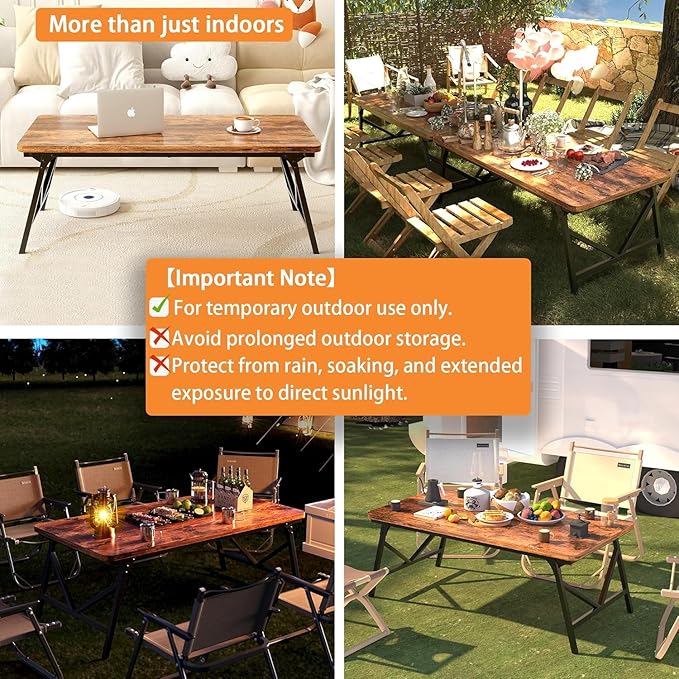 Folding Coffee Table, Leg Latches Portable Sturdy Floor Table, No Assembly Low Coffee Table for Living Room, Home, Office, Rustic Brown, Caravan and Outdoor use,31.5L‘ x 15.8W’ x 15.8H’