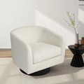 Swivel Barrel Chair, Modern Round PU Leather Accent Armchair for Living Room, Bedroom, Oversized Comfy Club Reading Chairs for Adults (Velvet Ivory, Set of 1)