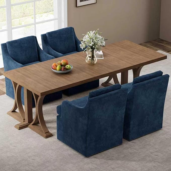 VKNOW Upholstered Dining Chairs Set of 4, Linen Kitchen Chair Dinner Chair with 4 Casters, Modern Armchair for Bedroom Reading Room Living Room, Navy
