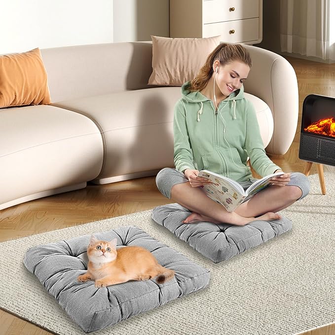 LYLNBYWK Meditation Floor Cushions, Thickened Floor Pillow for Adults, Large Square Pillows Seat Cushion for Tatami Living Room Yoga, Memory Sponge Block Added, 22x22 Inch, Grey